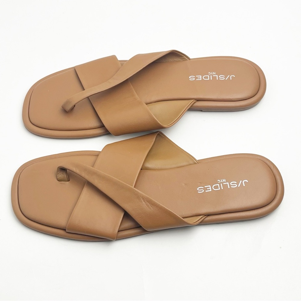 J/SLIDES Tan Leather Criss Cross Straps Slides, Size 10 - Picture 6 of 6